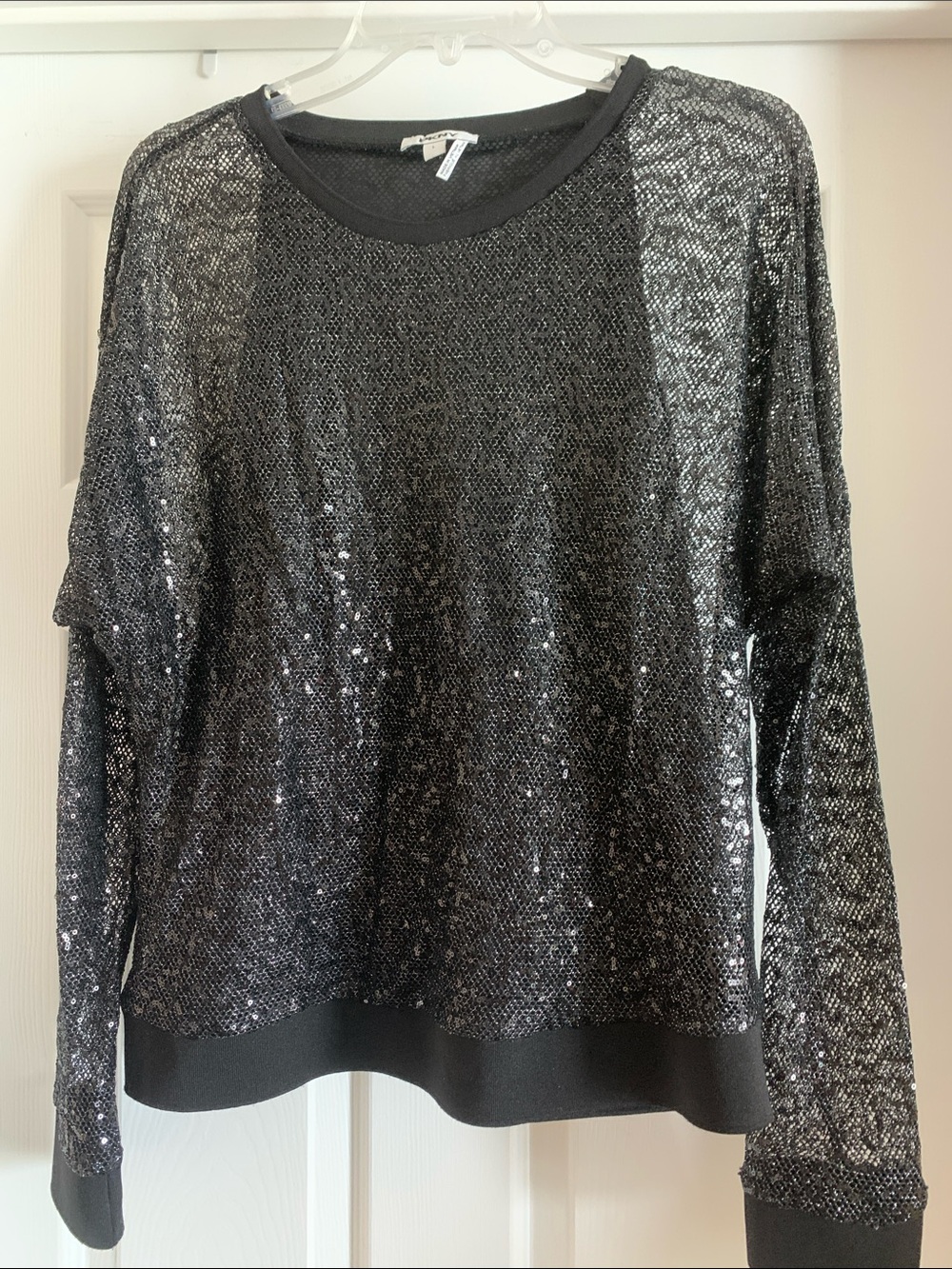 DKNY Black Sequin Long-Sleeve Pullover